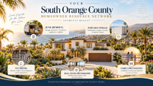 South Orange County homeowner resource guide featuring garage cleanouts, junk removal San Clemente, drain cleaning San Clemente, storage unit services, and photography.